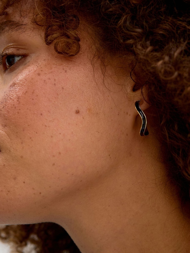 Oliver Bonas Black Roxie Enamel Inlay Large Hoop Earrings - Image 5 of 5