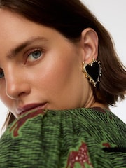 Oliver Bonas Black Ardor Enamel Gold Toned Statement Heart Earrings - Image 1 of 5