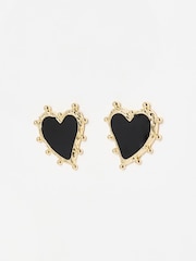 Oliver Bonas Black Ardor Enamel Gold Toned Statement Heart Earrings - Image 2 of 5