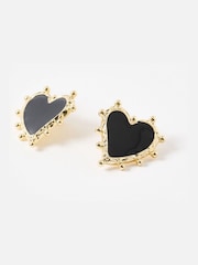 Oliver Bonas Black Ardor Enamel Gold Toned Statement Heart Earrings - Image 3 of 5