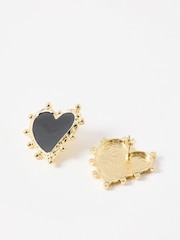 Oliver Bonas Black Ardor Enamel Gold Toned Statement Heart Earrings - Image 4 of 5