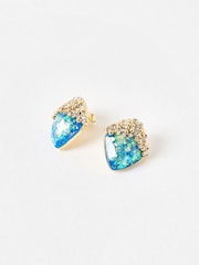 Oliver Bonas Blue Vivienne Stone Teardrop Stud Earrings - Image 2 of 3