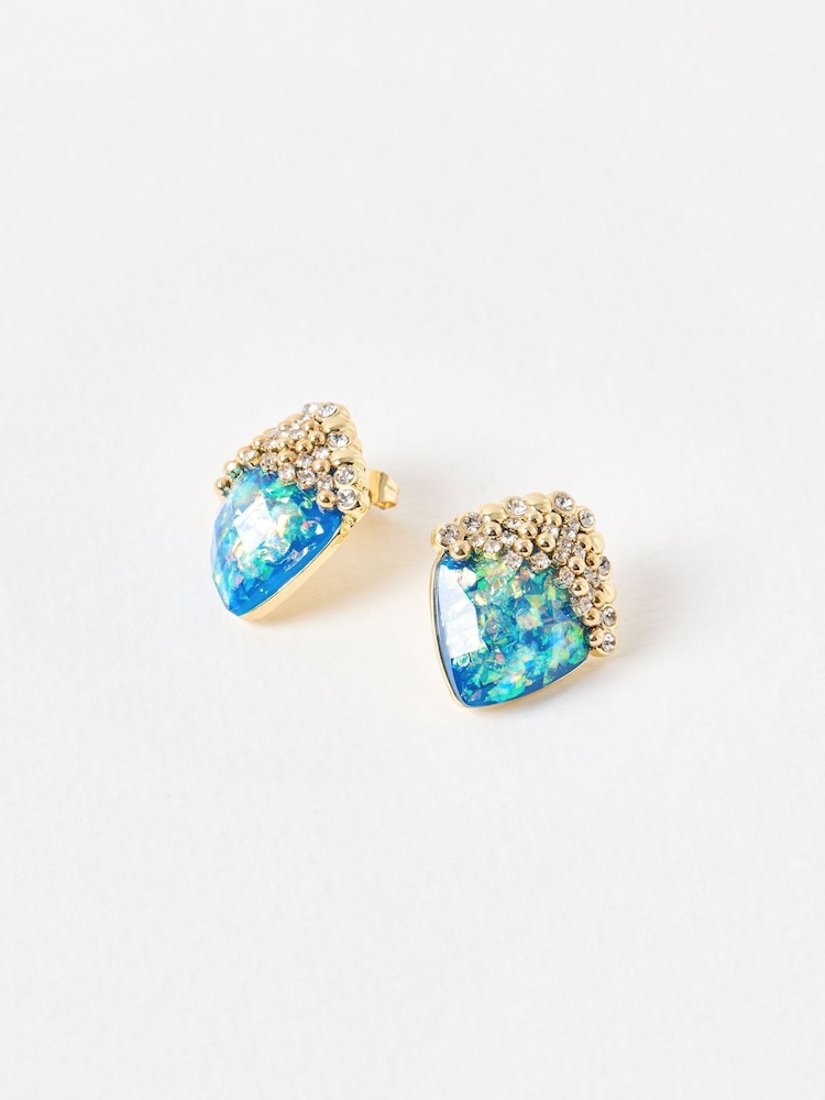 Oliver Bonas Blue Vivienne Stone Teardrop Stud Earrings - Image 2 of 3