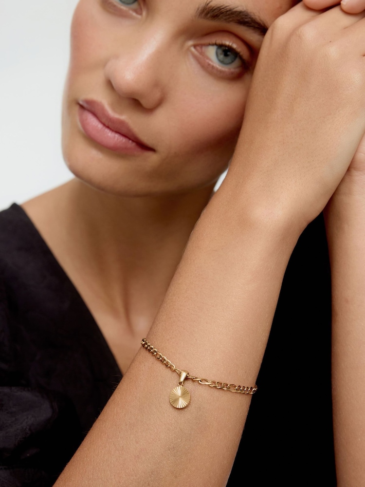 Oliver Bonas Gold Tone Maya Stainless Steel Waterproof Disc Charm Bracelet - Image 4 of 4