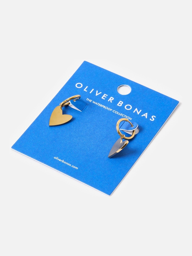 Oliver Bonas Gold Tone Billie Stainless Steel Waterproof Heart Huggie Earrings - Image 2 of 6 Oliver Bonas Gold Tone Billie Stainless Steel Waterproof Heart Huggie Earrings - Image 2 of 6