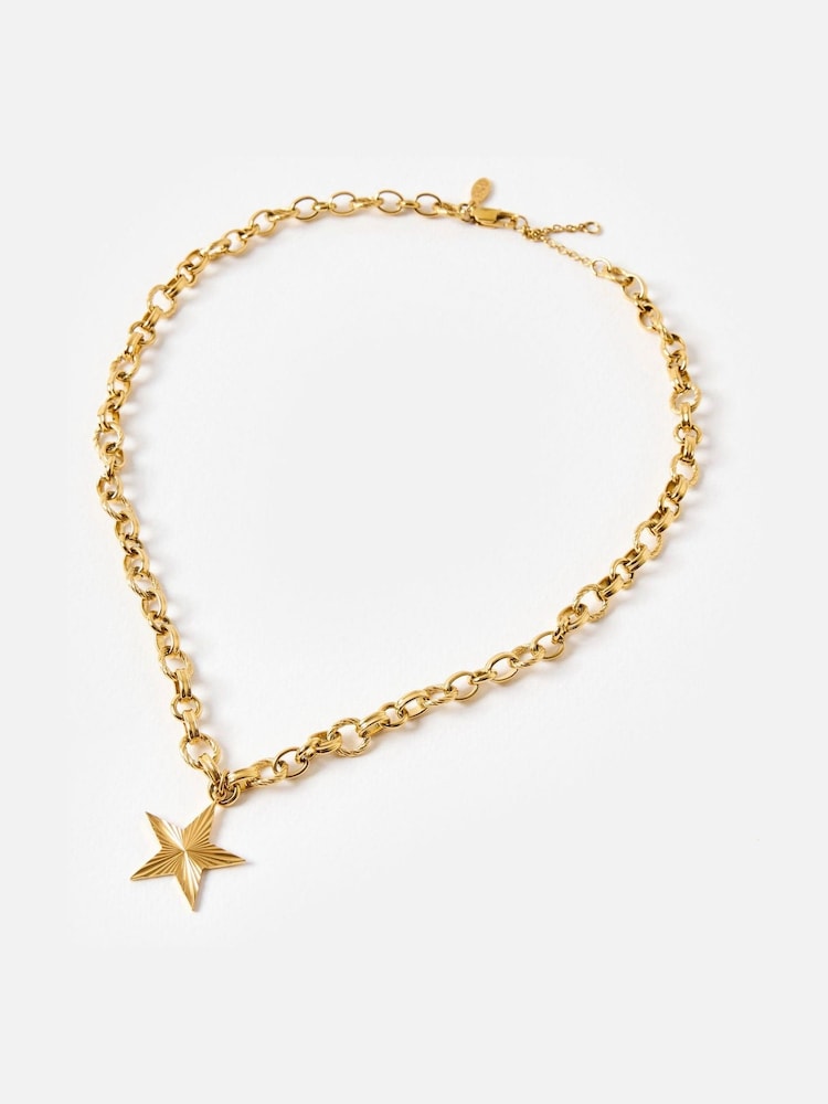 Oliver Bonas Gold Tone Stainless Steel Waterproof Star Pendant Chain Necklace - Image 2 of 4 Oliver Bonas Gold Tone Stainless Steel Waterproof Star Pendant Chain Necklace - Image 2 of 4