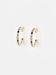 Oliver Bonas Black Ayanna Stone Gold Toned Hoop Earrings - Image 1 of 5