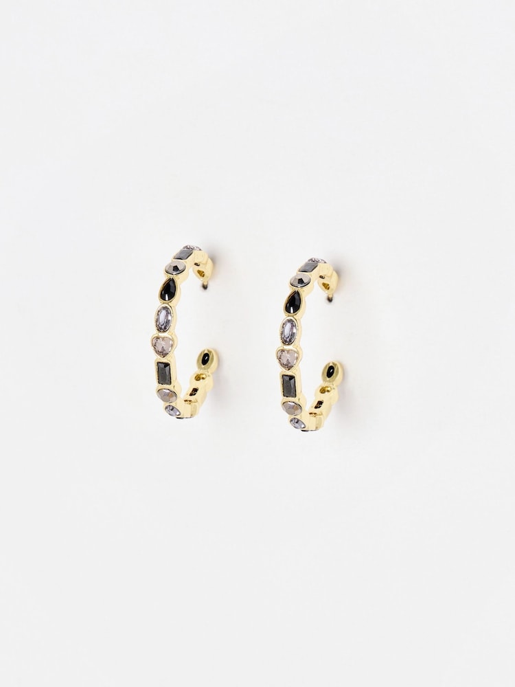 Oliver Bonas Black Ayanna Stone Gold Toned Hoop Earrings - Image 1 of 5