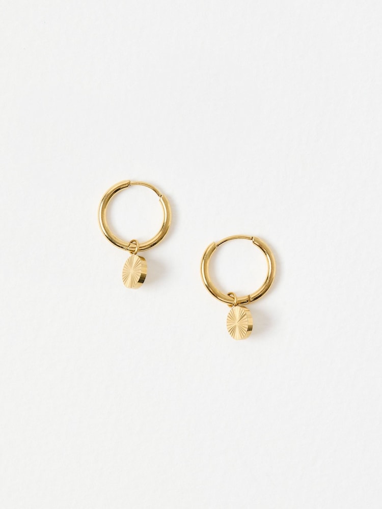 Oliver Bonas Gold Tone Maya Stainless Steel Waterproof Mini Disc Drop Earrings - Image 2 of 6