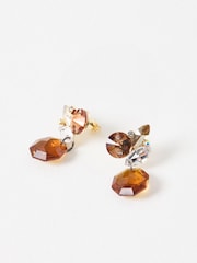 Oliver Bonas Brown Camille Stone Gold Toned Statement Earrings - Image 2 of 5