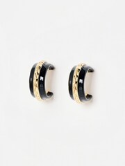 Oliver Bonas Black Calico Enamel & Gold Toned Large Hoop Earrings - Image 1 of 5