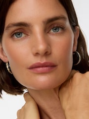 Oliver Bonas Black Calico Enamel & Gold Toned Large Hoop Earrings - Image 5 of 5