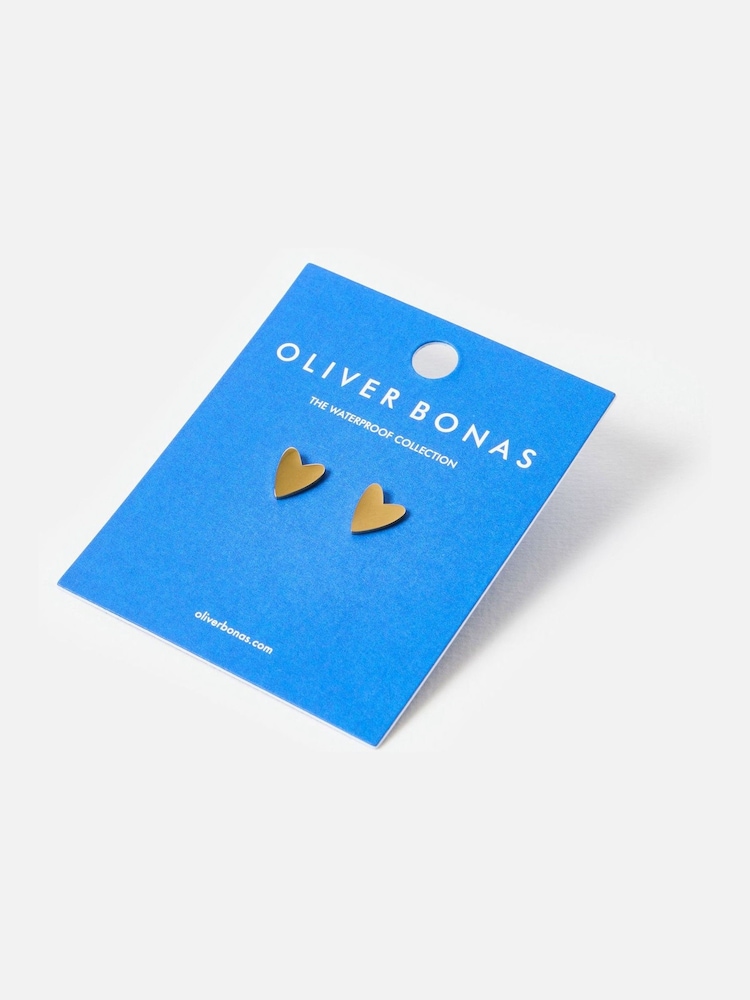 Oliver Bonas Gold Tone Billie Stainless Steel Waterproof Heart Stud Earrings - Image 2 of 6