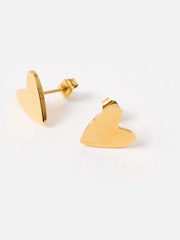 Oliver Bonas Gold Tone Billie Stainless Steel Waterproof Heart Stud Earrings - Image 4 of 6