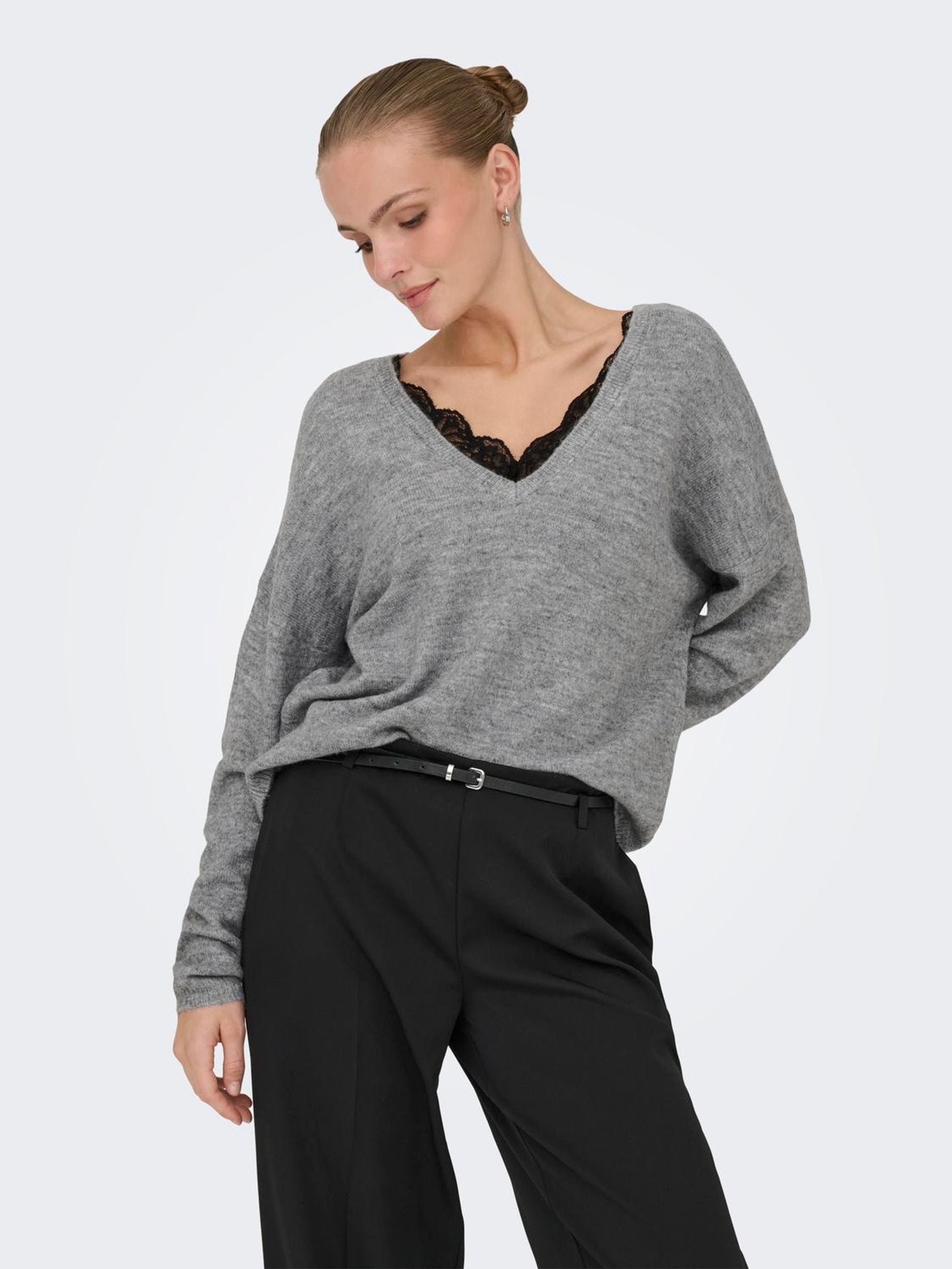 UND PIN TUCK LACE LIKE KNIT TOP グレー Buy ONLY Grey Lace Detail Reversible Knit Jumper from Next Romania