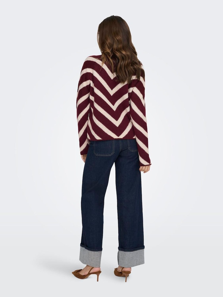 ONLY Purple Stripe Round Neck Knit Pullover Jumper - Image 2 of 6 ONLY Purple Stripe Round Neck Knit Pullover Jumper - Image 2 of 6