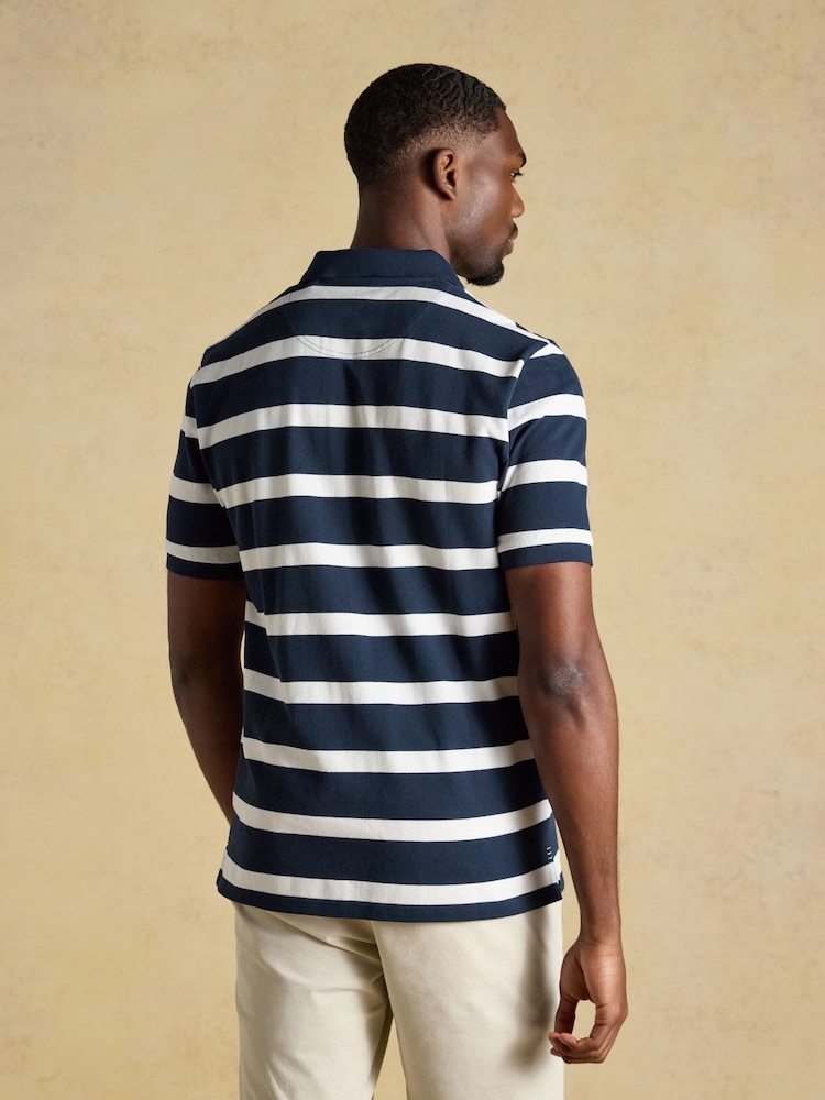Joules Woody Navy Striped Cotton Pique Polo Shirt - Image 2 of 8 Joules Woody Navy Striped Cotton Pique Polo Shirt - Image 2 of 8