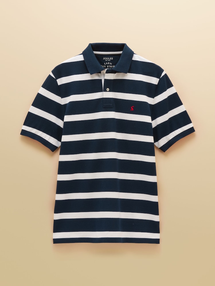 Joules Woody Navy Striped Cotton Pique Polo Shirt - Image 8 of 8 Joules Woody Navy Striped Cotton Pique Polo Shirt - Image 8 of 8