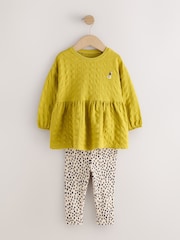 Lime Green Long Sleeve Textured Blouse and Leggings Set (3mths-7yrs) - Image 1 of 5