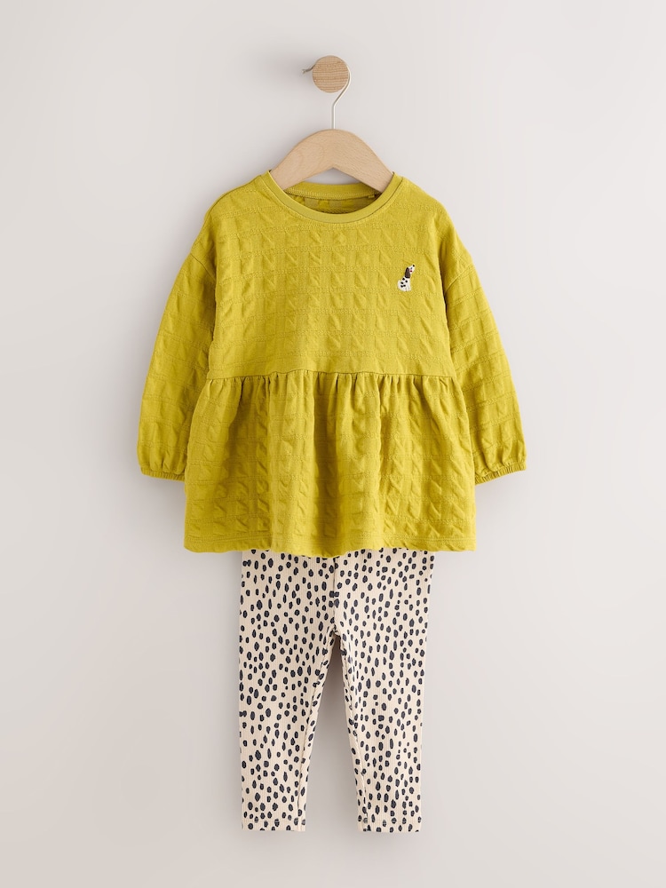 Lime Green Long Sleeve Textured Blouse and Leggings Set (3mths-7yrs) - Image 1 of 5