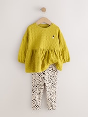 Lime Green Long Sleeve Textured Blouse and Leggings Set (3mths-7yrs) - Image 2 of 5