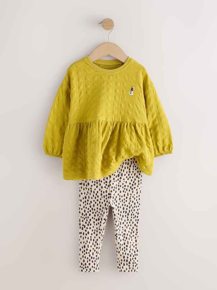 Lime Green Long Sleeve Textured Blouse and Leggings Set (3mths-7yrs) - Image 2 of 5