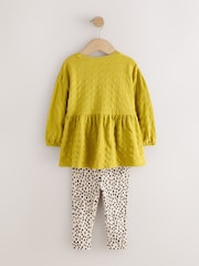 Lime Green Long Sleeve Textured Blouse and Leggings Set (3mths-7yrs) - Image 3 of 5
