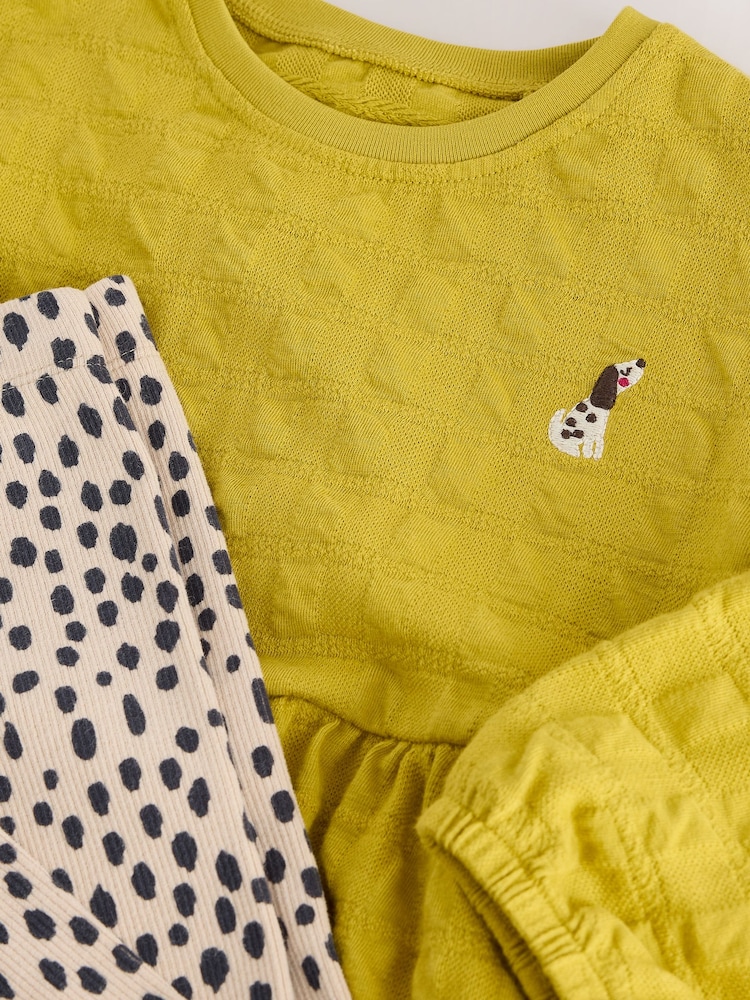 Lime Green Long Sleeve Textured Blouse and Leggings Set (3mths-7yrs) - Image 5 of 5