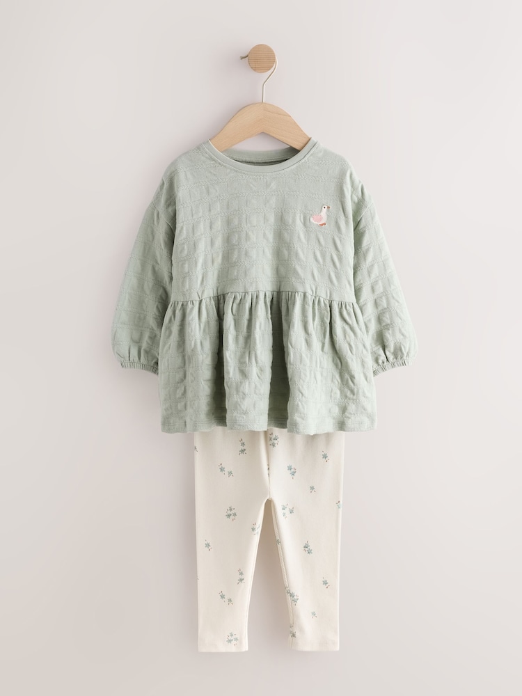 Sage Green Long Sleeve Textured Blouse and Leggings Set (3mths-7yrs) - Image 1 of 5 Sage Green Long Sleeve Textured Blouse and Leggings Set (3mths-7yrs) - Image 1 of 5