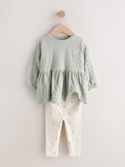 Sage Green Long Sleeve Textured Blouse and Leggings Set (3mths-7yrs) - Image 2 of 5
