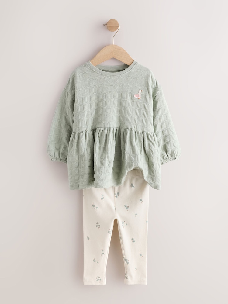 Sage Green Long Sleeve Textured Blouse and Leggings Set (3mths-7yrs) - Image 2 of 5 Sage Green Long Sleeve Textured Blouse and Leggings Set (3mths-7yrs) - Image 2 of 5