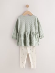 Sage Green Long Sleeve Textured Blouse and Leggings Set (3mths-7yrs) - Image 3 of 5