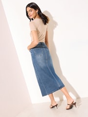 Friends Like These Mid Wash Hourglass Split Front Denim Midi Skirt - Image 4 of 4
