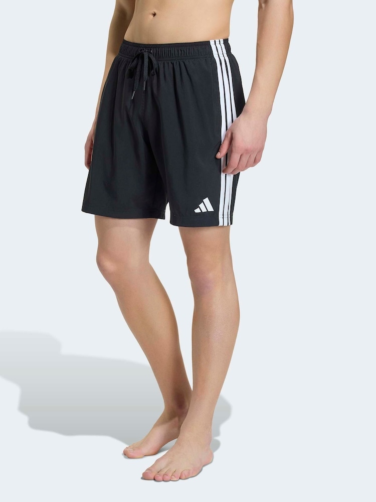 adidas Black 3 Stripes Swim Shorts 8 Inch - Image 1 of 6 adidas Black 3 Stripes Swim Shorts 8 Inch - Image 1 of 6