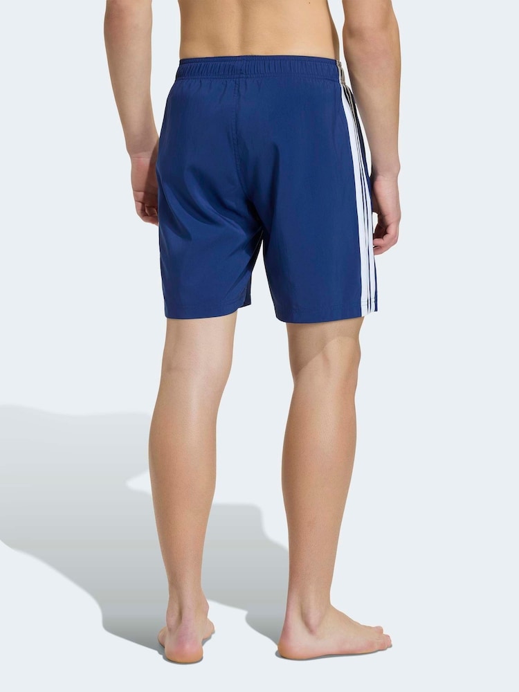 adidas Blue 3 Stripes Swim Shorts 8 Inch - Image 2 of 5 adidas Blue 3 Stripes Swim Shorts 8 Inch - Image 2 of 5