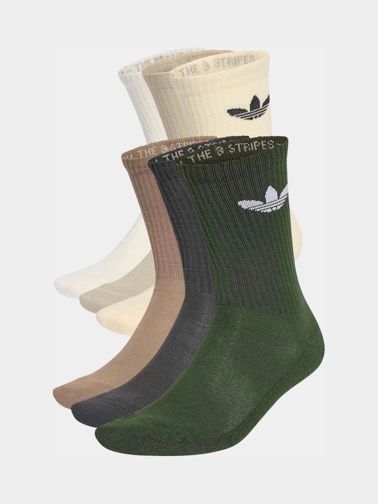 adidas Originals Green Trefoil Crew Socks 6 Pack - Image 1 of 4 adidas Originals Green Trefoil Crew Socks 6 Pack - Image 1 of 4