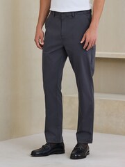 Gris carbón - Ajuste entallado - Chinos elegantes en mezcla de algodón TENCEL™ Lyocell con cintura elástica de N.Premium - Imagen 1 de 4