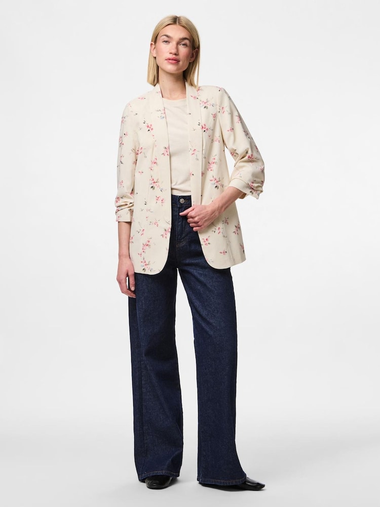 PIECES White 3/4 Sleeve Printed Blazer - Image 1 of 3