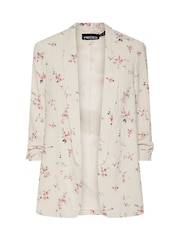 PIECES White Floral Floral Ruched Sleeve Blazer - Image 4 of 5
