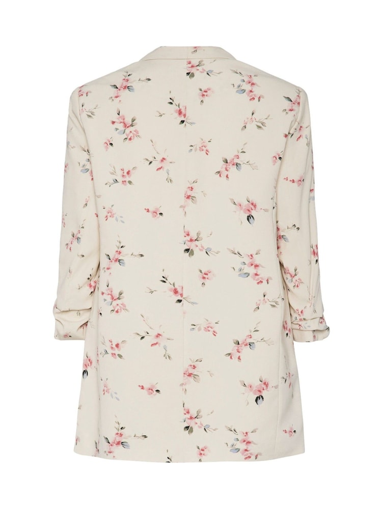 PIECES White Floral Floral Ruched Sleeve Blazer - Image 5 of 5 PIECES White Floral Floral Ruched Sleeve Blazer - Image 5 of 5