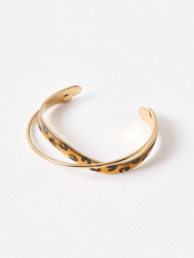 Oliver Bonas Brown Christie Twist Animal Enamel Gold Toned Bangle - Image 1 of 2