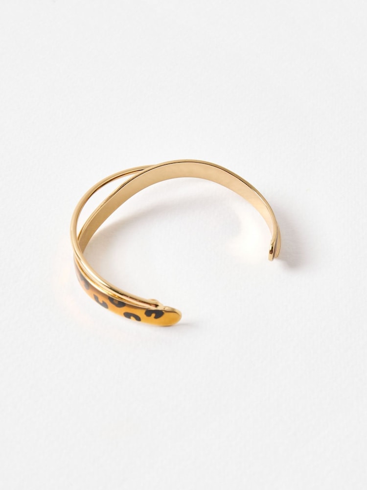 Oliver Bonas Brown Christie Twist Animal Enamel Gold Toned Bangle - Image 2 of 2