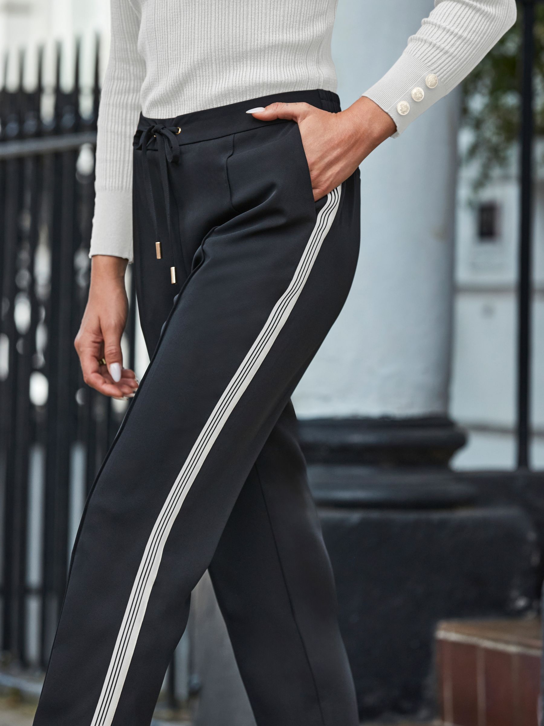 Buy Sosandar Black Contrast Side Stripe Tapered Trousers from Next