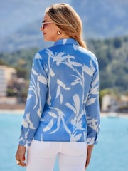 Sosandar Blue Floral Print Satin Jacquard Shirt - Image 3 of 4