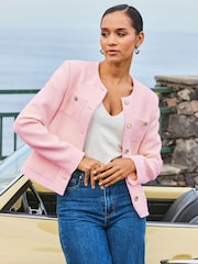 Sosandar Pink Boucle Jacket With Embellished Buttons - Image 1 of 3