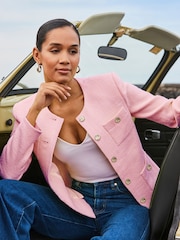 Sosandar Pink Boucle Jacket With Embellished Buttons - Image 2 of 3