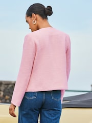 Sosandar Pink Boucle Jacket With Embellished Buttons - Image 3 of 3