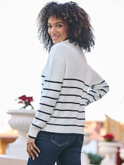 Sosandar Blue Stripe Gold Button Detail Collared Jumper - Image 3 of 5