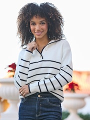 Sosandar Blue Stripe Gold Button Detail Collared Jumper - Image 5 of 5