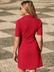 Sosandar Red Zip Front Tie Waist Dress - Image 3 of 4